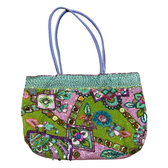 Vintage Christian Livingston Embroidered Beaded Sequin Shoulder Bag Tote - Picture 1 of 11